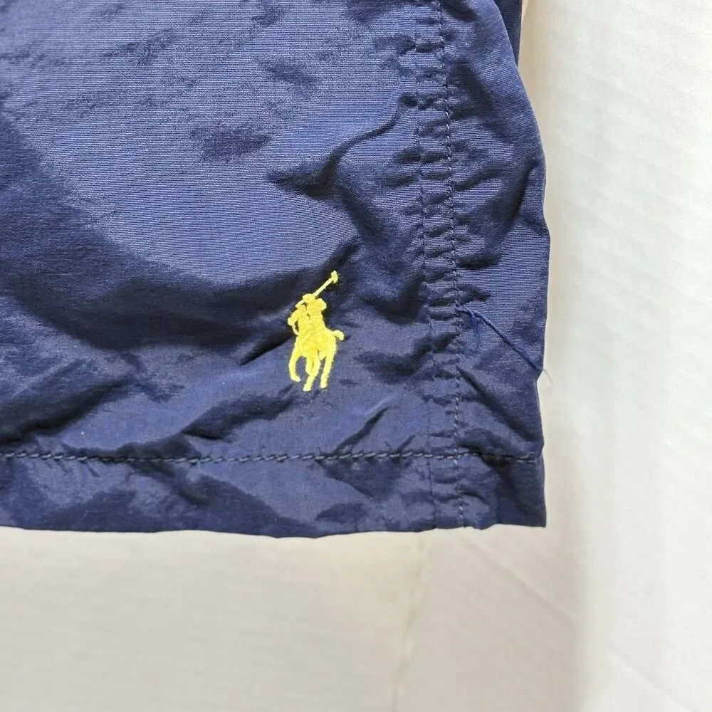 VTG 90s Polo Ralph Lauren Swim Trunks Navy Blue Yellow XXL Retro Mesh Shorts